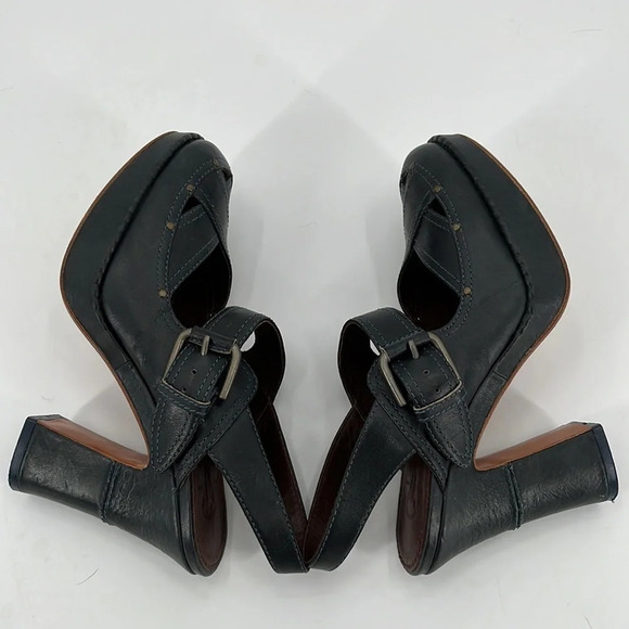 Frye Goldie Slingback Chunky Platform Leather Heels in Stone Blue - Size 7 1/2 - Picture 5 of 13